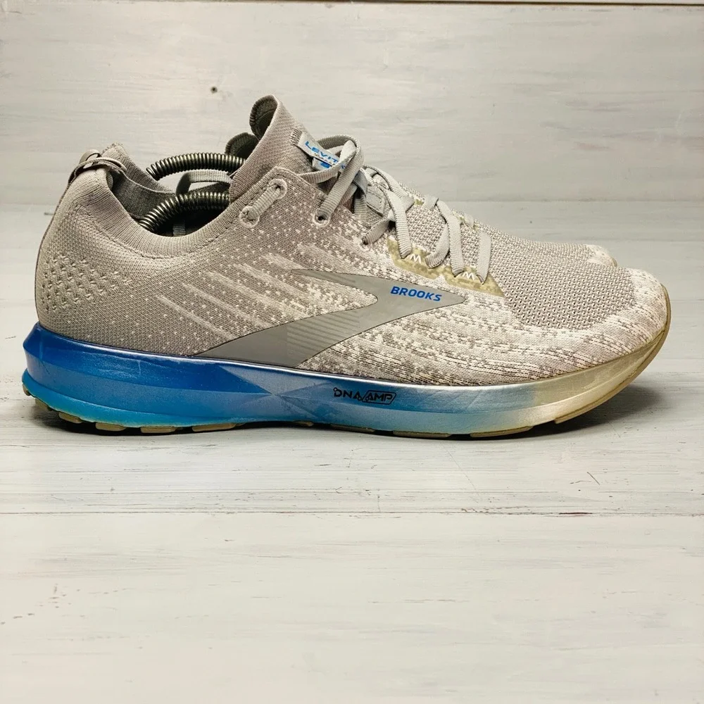 Brooks Levitate 3 Mens 11 Grey Blue DNA AMP Knit Athletic Running Shoes 1103121D